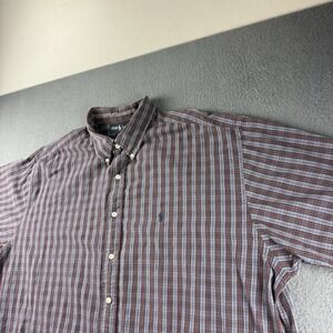 Polo Ralph Lauren Shirt Men's 2XL Purple Blue Plaid Blake Vintage Short Sleeve